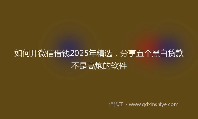 如何开微信借钱2025年精选，分享五个黑白贷款不是高炮的软件