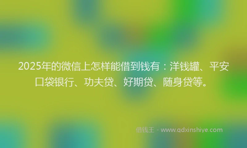 2025年的微信上怎样能借到钱有：洋钱罐、平安口袋银行、功夫贷、好期贷、随身贷等。