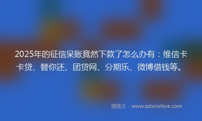 2025年的征信呆账竟然下款了怎么办有：维信卡卡贷、替你还、团贷网、分期乐、微博借钱等。