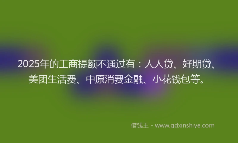 2025年的工商提额不通过有：人人贷、好期贷、美团生活费、中原消费金融、小花钱包等。