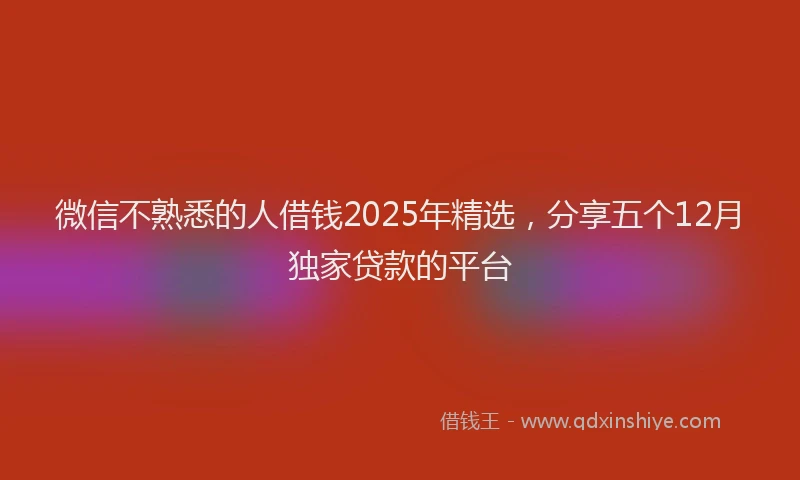 微信不熟悉的人借钱2025年精选，分享五个12月独家贷款的平台