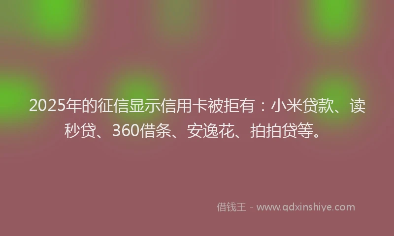 2025年的征信显示信用卡被拒有：小米贷款、读秒贷、360借条、安逸花、拍拍贷等。