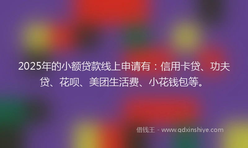 2025年的小额贷款线上申请有：信用卡贷、功夫贷、花呗、美团生活费、小花钱包等。