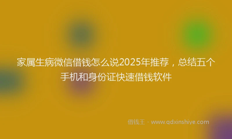 家属生病微信借钱怎么说2025年推荐，总结五个手机和身份证快速借钱软件