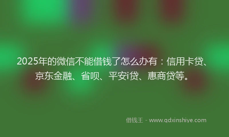 2025年的微信不能借钱了怎么办有：信用卡贷、京东金融、省呗、平安i贷、惠商贷等。