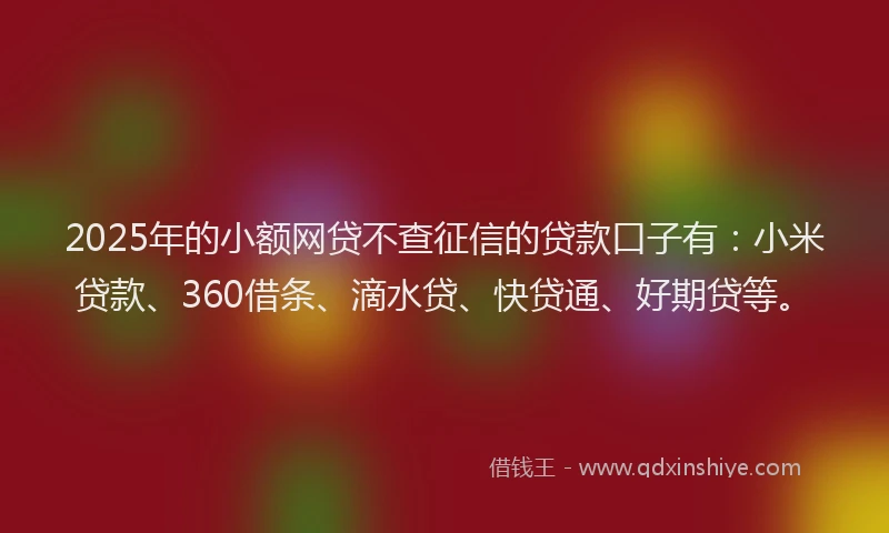 2025年的小额网贷不查征信的贷款口子有：小米贷款、360借条、滴水贷、快贷通、好期贷等。