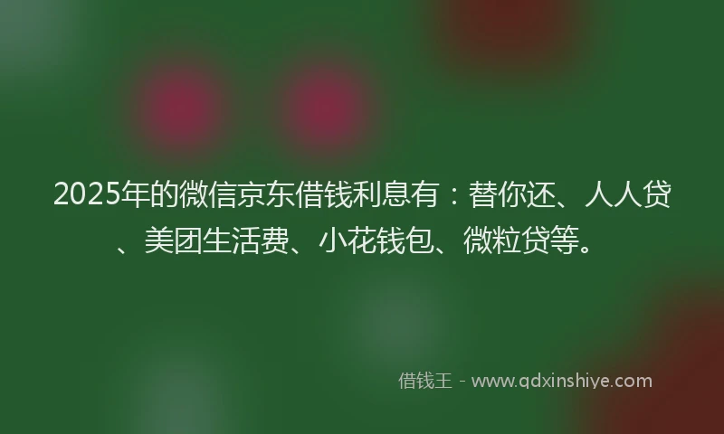 2025年的微信京东借钱利息有：替你还、人人贷、美团生活费、小花钱包、微粒贷等。