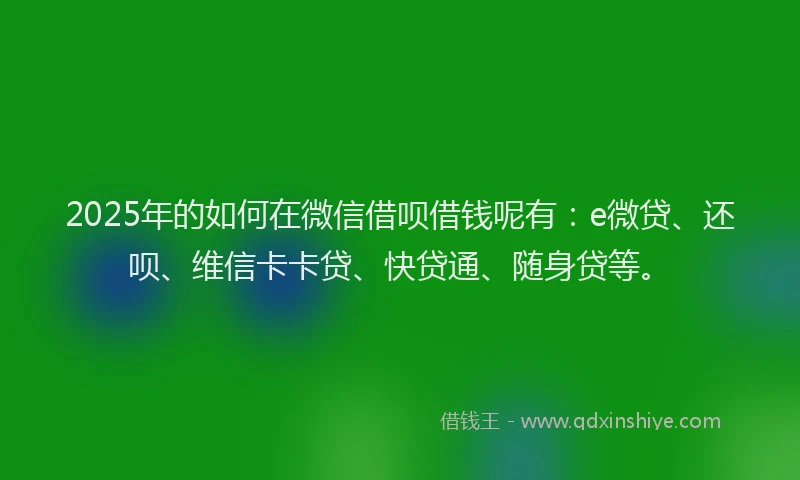 2025年的如何在微信借呗借钱呢有：e微贷、还呗、维信卡卡贷、快贷通、随身贷等。