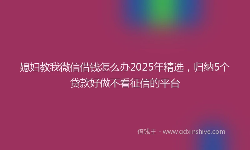 媳妇教我微信借钱怎么办2025年精选，归纳5个贷款好做不看征信的平台