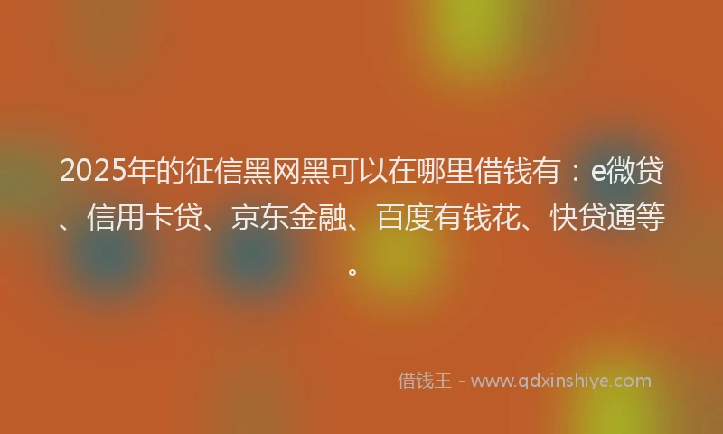 2025年的征信黑网黑可以在哪里借钱有：e微贷、信用卡贷、京东金融、百度有钱花、快贷通等。