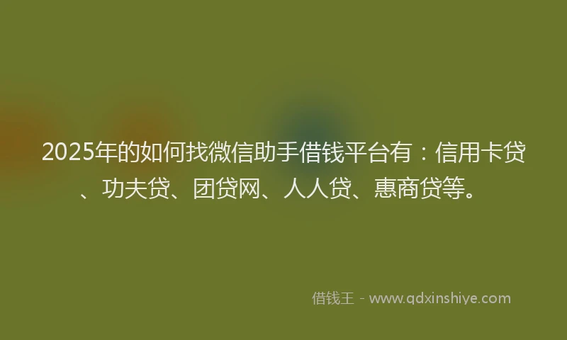 2025年的如何找微信助手借钱平台有：信用卡贷、功夫贷、团贷网、人人贷、惠商贷等。
