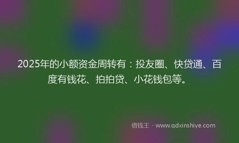 2025年的小额资金周转有：投友圈、快贷通、百度有钱花、拍拍贷、小花钱包等。