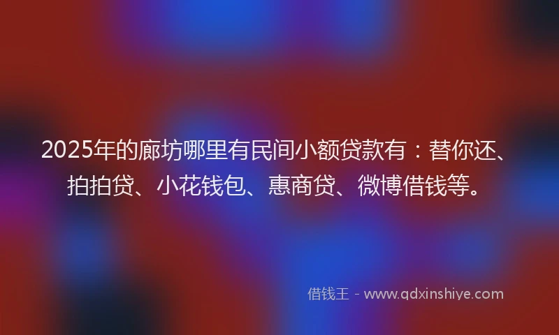 2025年的廊坊哪里有民间小额贷款有：替你还、拍拍贷、小花钱包、惠商贷、微博借钱等。