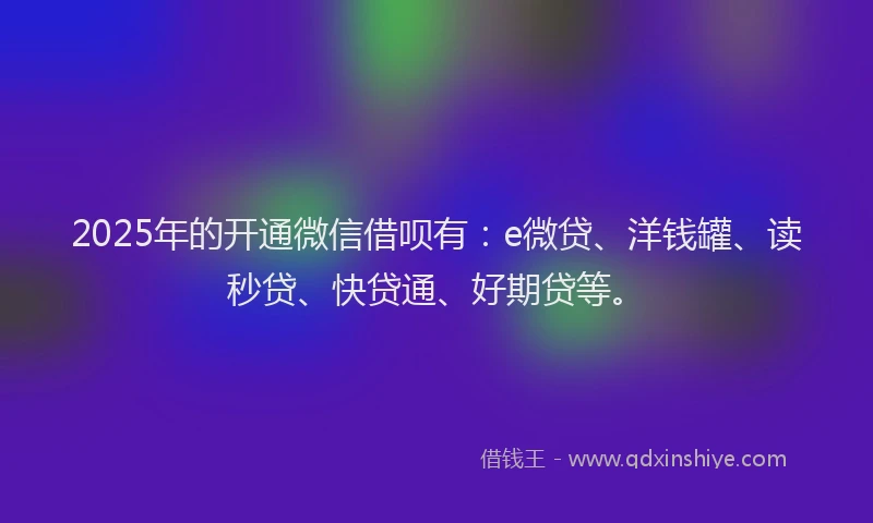 2025年的开通微信借呗有：e微贷、洋钱罐、读秒贷、快贷通、好期贷等。