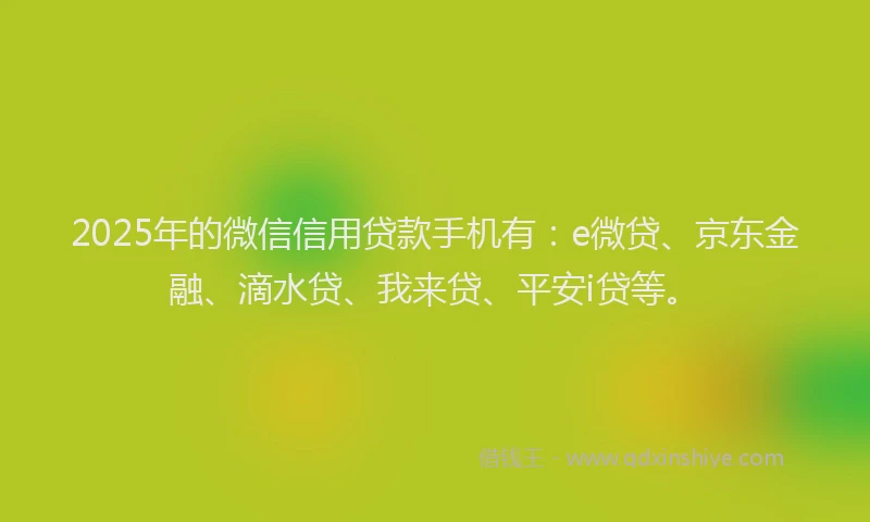 2025年的微信信用贷款手机有：e微贷、京东金融、滴水贷、我来贷、平安i贷等。