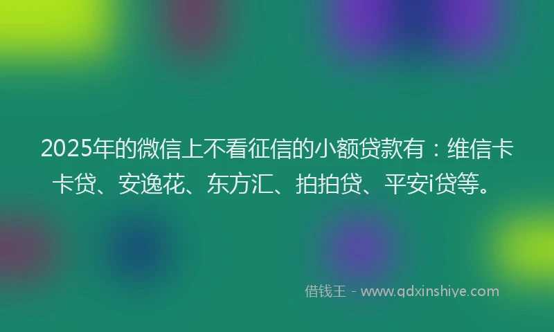 2025年的微信上不看征信的小额贷款有：维信卡卡贷、安逸花、东方汇、拍拍贷、平安i贷等。