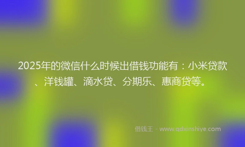2025年的微信什么时候出借钱功能有：小米贷款、洋钱罐、滴水贷、分期乐、惠商贷等。