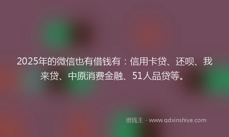 2025年的微信也有借钱有：信用卡贷、还呗、我来贷、中原消费金融、51人品贷等。