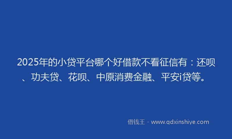 2025年的小贷平台哪个好借款不看征信有：还呗、功夫贷、花呗、中原消费金融、平安i贷等。