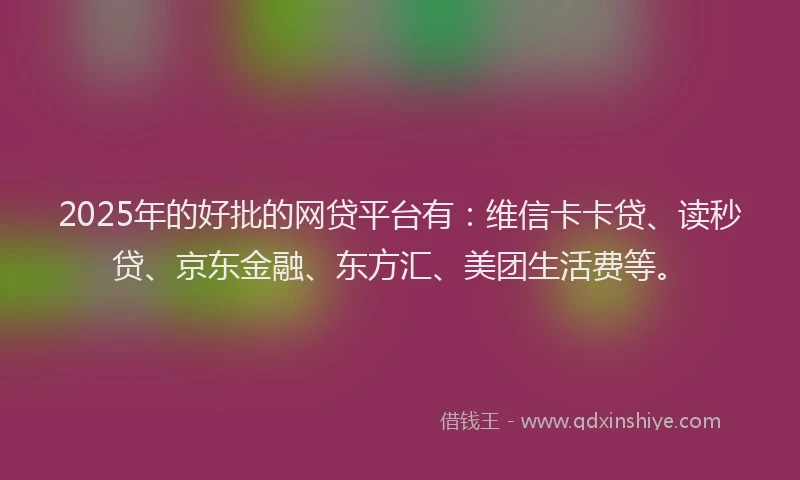 2025年的好批的网贷平台有：维信卡卡贷、读秒贷、京东金融、东方汇、美团生活费等。