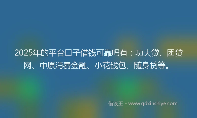 2025年的平台口子借钱可靠吗有：功夫贷、团贷网、中原消费金融、小花钱包、随身贷等。