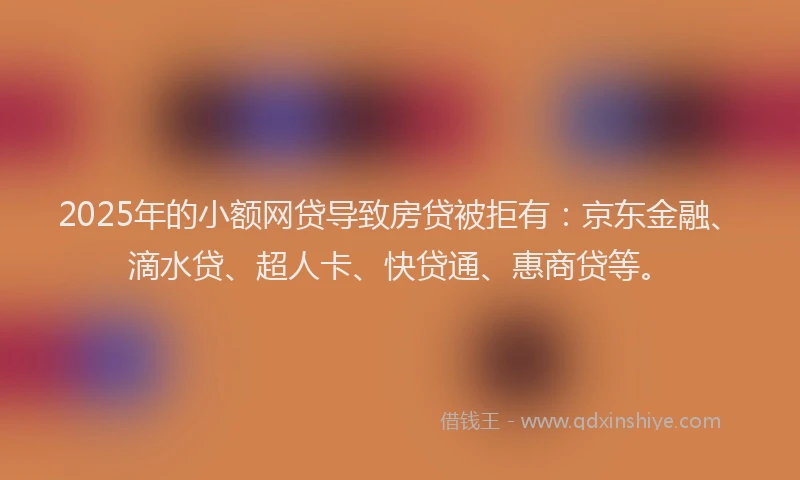 2025年的小额网贷导致房贷被拒有：京东金融、滴水贷、超人卡、快贷通、惠商贷等。