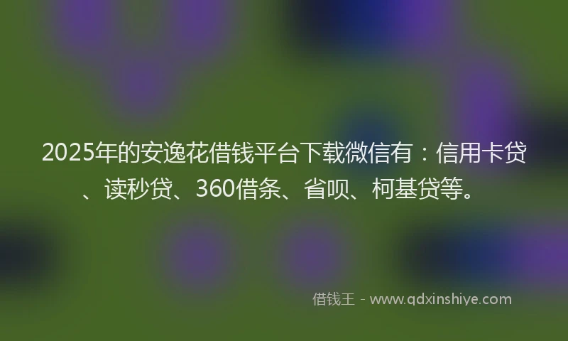 2025年的安逸花借钱平台下载微信有：信用卡贷、读秒贷、360借条、省呗、柯基贷等。