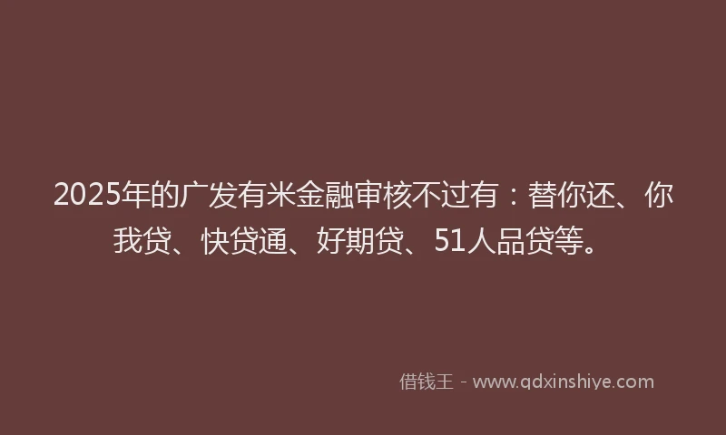 2025年的广发有米金融审核不过有：替你还、你我贷、快贷通、好期贷、51人品贷等。