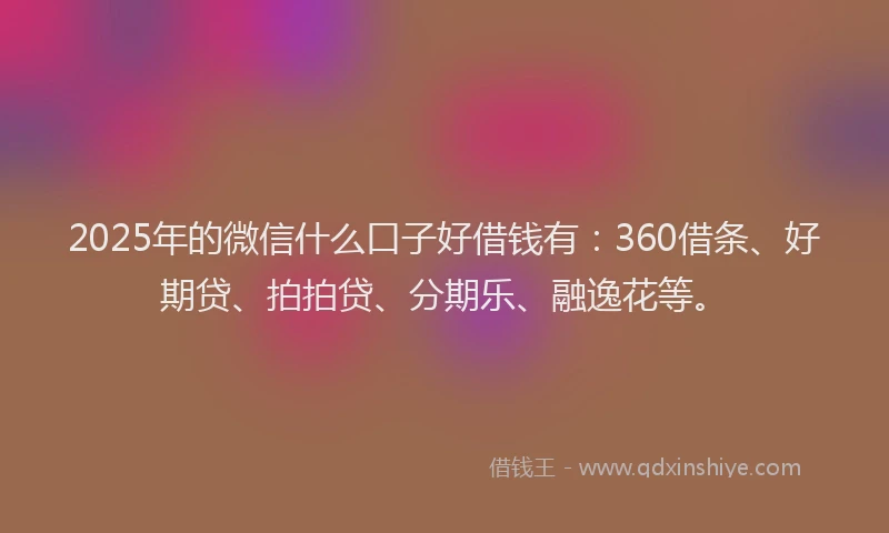 2025年的微信什么口子好借钱有：360借条、好期贷、拍拍贷、分期乐、融逸花等。