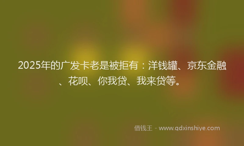 2025年的广发卡老是被拒有：洋钱罐、京东金融、花呗、你我贷、我来贷等。