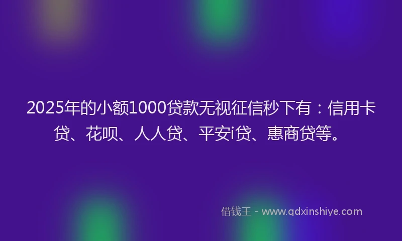 2025年的小额1000贷款无视征信秒下有：信用卡贷、花呗、人人贷、平安i贷、惠商贷等。