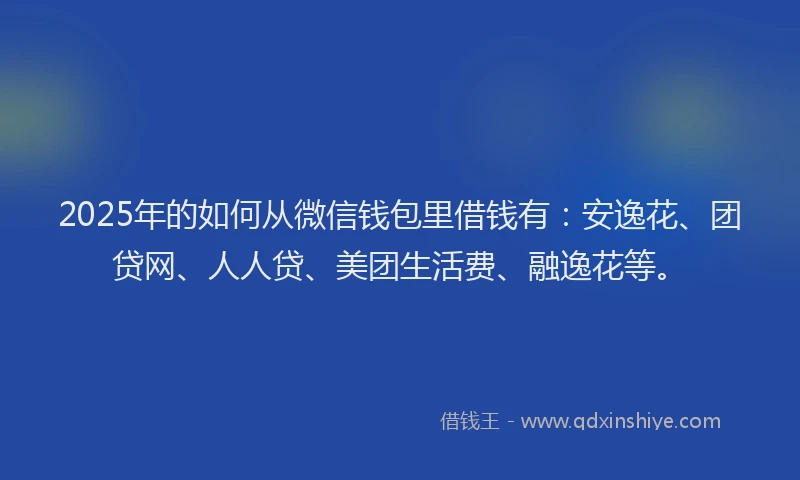 2025年的如何从微信钱包里借钱有：安逸花、团贷网、人人贷、美团生活费、融逸花等。