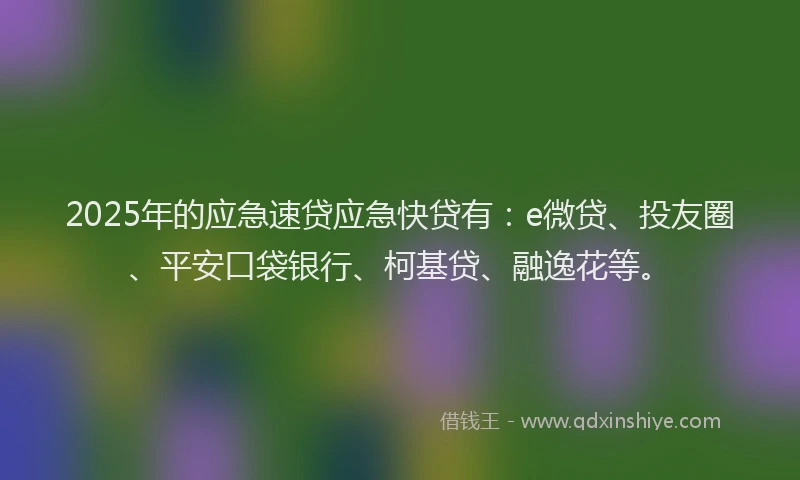 2025年的应急速贷应急快贷有：e微贷、投友圈、平安口袋银行、柯基贷、融逸花等。
