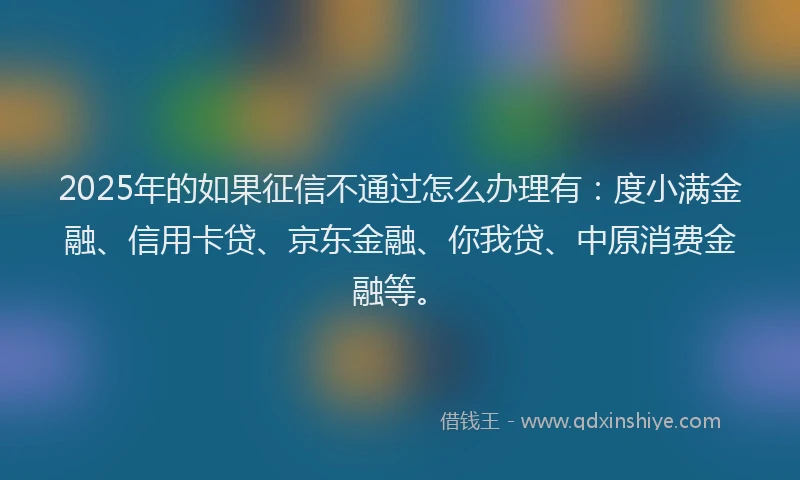 2025年的如果征信不通过怎么办理有：度小满金融、信用卡贷、京东金融、你我贷、中原消费金融等。