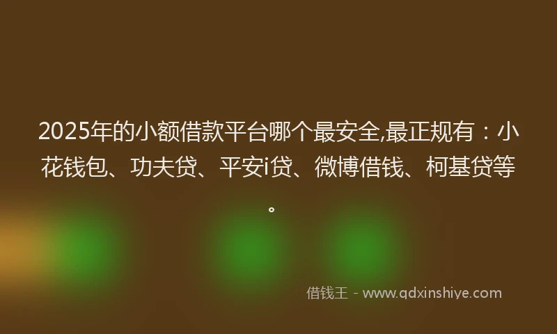 2025年的小额借款平台哪个最安全,最正规有：小花钱包、功夫贷、平安i贷、微博借钱、柯基贷等。