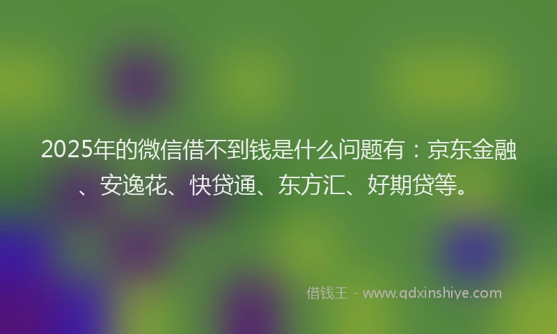2025年的微信借不到钱是什么问题有：京东金融、安逸花、快贷通、东方汇、好期贷等。