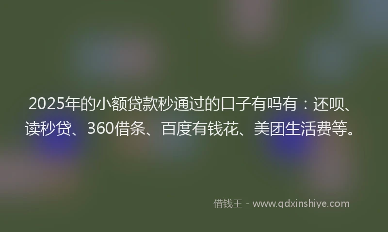 2025年的小额贷款秒通过的口子有吗有：还呗、读秒贷、360借条、百度有钱花、美团生活费等。