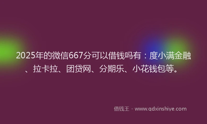 2025年的微信667分可以借钱吗有：度小满金融、拉卡拉、团贷网、分期乐、小花钱包等。