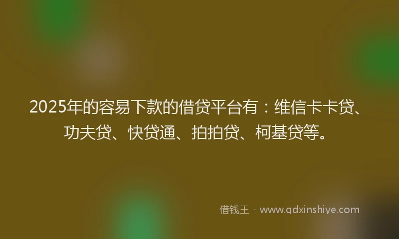 2025年的容易下款的借贷平台有：维信卡卡贷、功夫贷、快贷通、拍拍贷、柯基贷等。