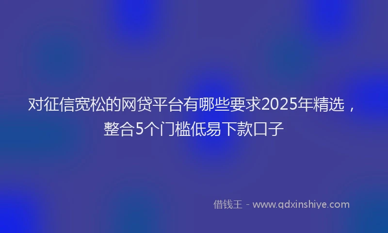 对征信宽松的网贷平台有哪些要求2025年精选，整合5个门槛低易下款口子