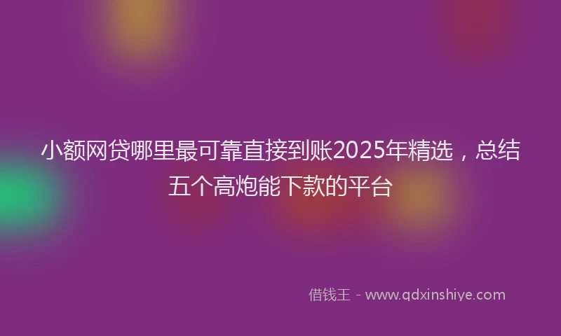 小额网贷哪里最可靠直接到账2025年精选，总结五个高炮能下款的平台