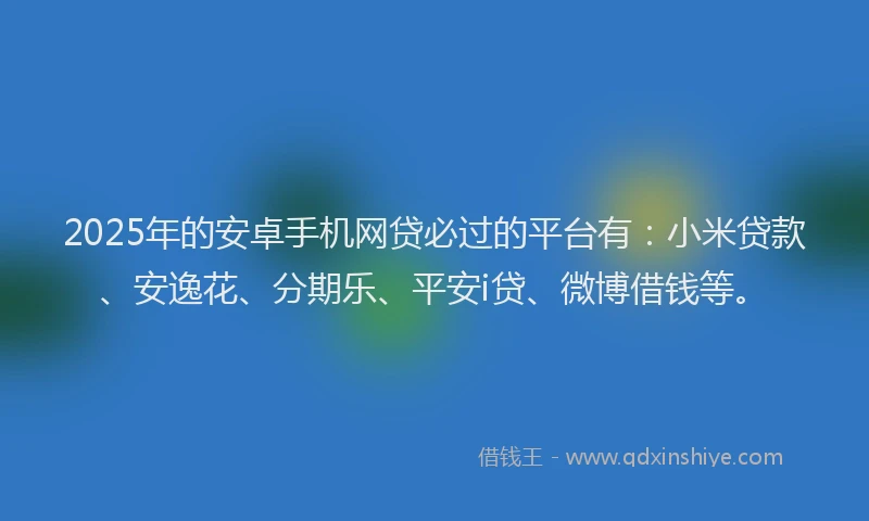 2025年的安卓手机网贷必过的平台有：小米贷款、安逸花、分期乐、平安i贷、微博借钱等。