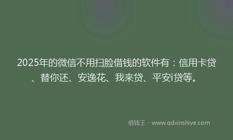 2025年的微信不用扫脸借钱的软件有：信用卡贷、替你还、安逸花、我来贷、平安i贷等。