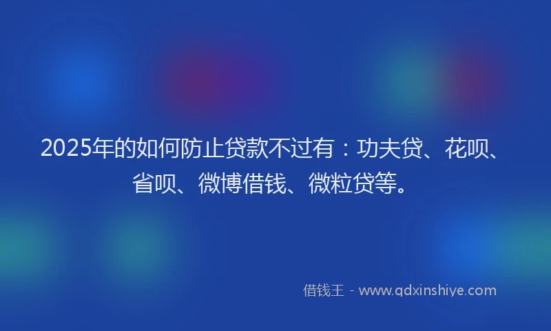 2025年的如何防止贷款不过有：功夫贷、花呗、省呗、微博借钱、微粒贷等。