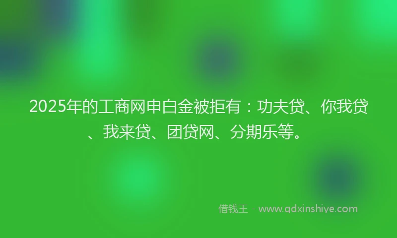 2025年的工商网申白金被拒有：功夫贷、你我贷、我来贷、团贷网、分期乐等。