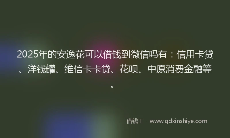 2025年的安逸花可以借钱到微信吗有：信用卡贷、洋钱罐、维信卡卡贷、花呗、中原消费金融等。