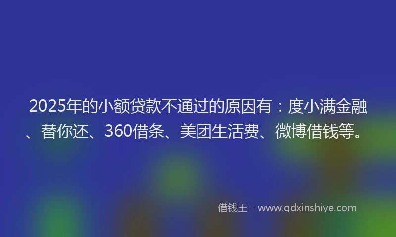 2025年的小额贷款不通过的原因有:度小满金融、替你还、360借条、美团生活费、微博借钱等。