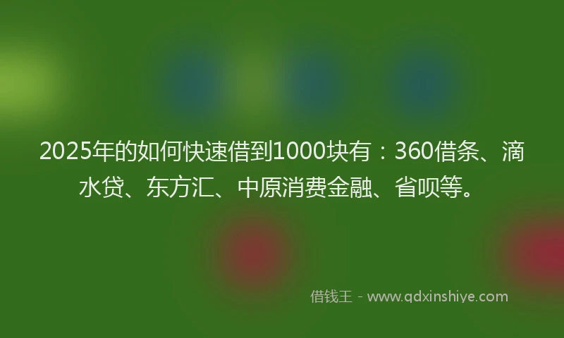 2025年的如何快速借到1000块有：360借条、滴水贷、东方汇、中原消费金融、省呗等。