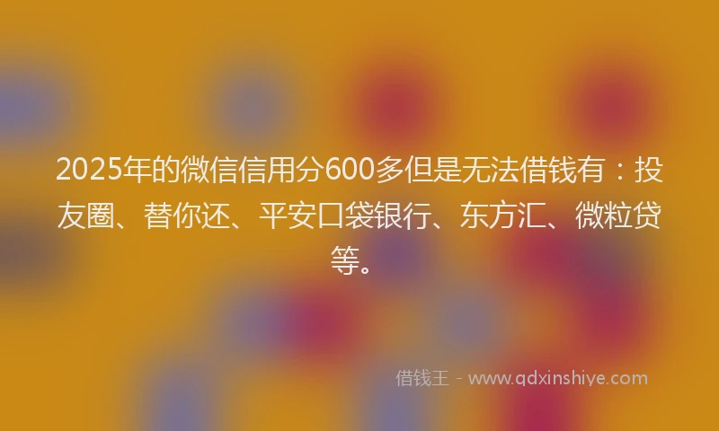2025年的微信信用分600多但是无法借钱有：投友圈、替你还、平安口袋银行、东方汇、微粒贷等。