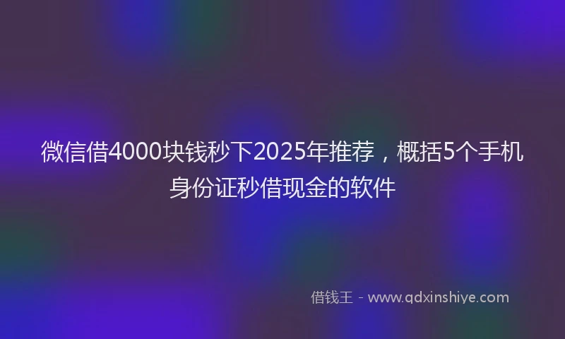 微信借4000块钱秒下2025年推荐，概括5个手机身份证秒借现金的软件
